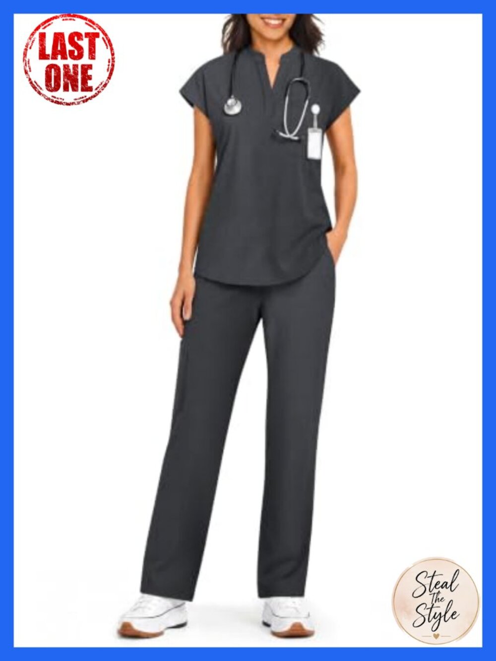 Women's Scrub Set V-Neck Top Straight-Leg Pants 7 Pockets Medical Uniform
